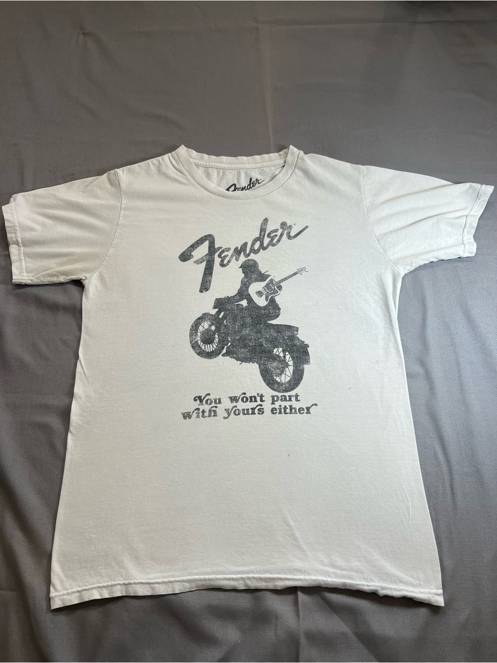 Fender White Tee with Black Motorcycle Graphic